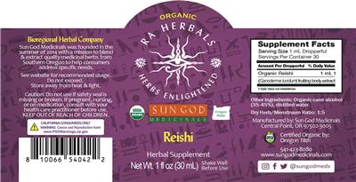 Sun God Medicinals Ra Herbals Organic Reishi product packaging