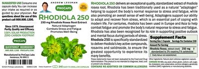 ProCaps Rhodiola 250 source label used in the packaging illustration
