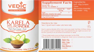 Vedic Powders Karela Powder source label used in the packaging illustration