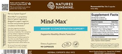 Nature's Sunshine Mind-Max source label used in the packaging illustration