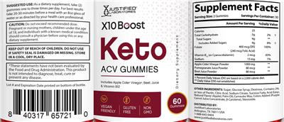 Justified Laboratories X10 Boost Keto ACV Gummies product packaging