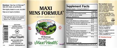 Maxi Health Maxi Mens Formula source label used in the packaging illustration