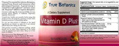 True Botanica Vitamin D Plus source label used in the packaging illustration