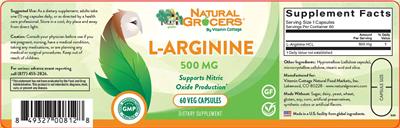 Natural Grocers by Vitamin Cottage L-Arginine 500 mg product packaging