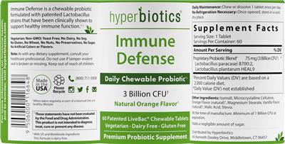 Hyperbiotics Immune Defense Natural Orange Flavor source label used in the packaging illustration