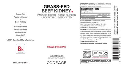 Codeage Grass-Fed Beef Kidney source label used in the packaging illustration