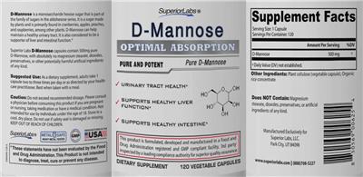 SuperiorLabs D-Mannose source label used in the packaging illustration
