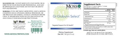 Moss Nutrition GI Globulin Select source label used in the packaging illustration
