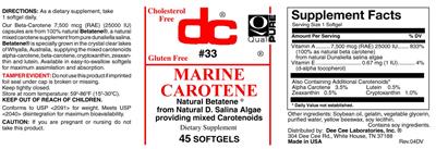 DC Marine Carotene source label used in the packaging illustration