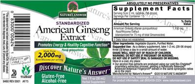 Nature's Answer American Ginseng Extract 2000 mg Alcohol-Free source label used in the packaging illustration