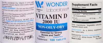 Wonder Laboratories Vitamin D 2000 IU source label used in the packaging illustration