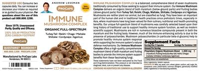 ProCaps Immune Mushroom Complex source label used in the packaging illustration