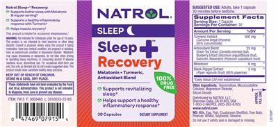 Natrol Sleep+ Recovery source label used in the packaging illustration