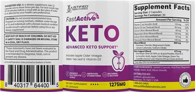 Justified Laboratories Fast Active Keto source label used in the packaging illustration