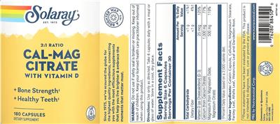 Solaray Cal-Mag Citrate 2:1 Ratio source label used in the packaging illustration