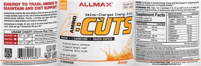 ALLMAX Amino:Cuts Amino-Charged Energy Drink Orange source label used in the packaging illustration