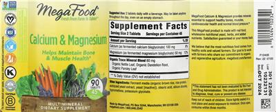MegaFood Calcium & Magnesium source label used in the packaging illustration