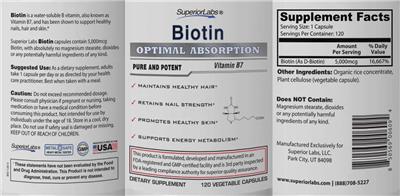 SuperiorLabs Biotin source label used in the packaging illustration