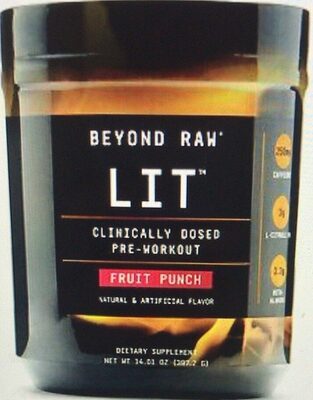 GNC Beyond Raw LIT Fruit Punch source label used in the packaging illustration