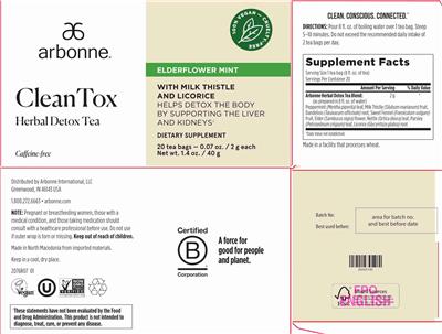 Arbonne CleanTox Elderflower Mint source label used in the packaging illustration