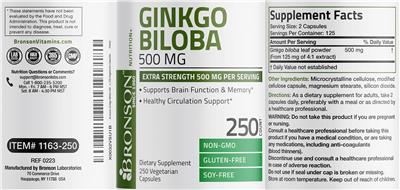 Bronson Ginkgo biloba 500 mg source label used in the packaging illustration