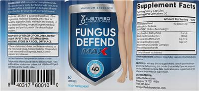Justified Laboratories Fungus Defend Max source label used in the packaging illustration