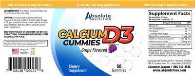 Absolute Nutrition Calcium D3 Gummies Grape Flavored source label used in the packaging illustration