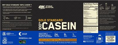 ON Optimum Nutrition Gold Standard 100% Casein Chocolate Peanut Butter source label used in the packaging illustration