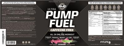 PMD Ultra Pump Fuel Caffeine Free Strawberry Limeade source label used in the packaging illustration