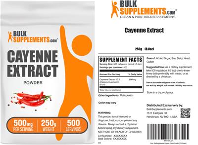 BulkSupplements.com Cayenne Extract Powder 500 mg product packaging