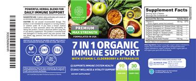 Number One Nutrition 7 in 1 Organic Immune Support source label used in the packaging illustration