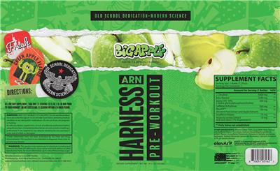 ARN Arms Race Nutrition Harness Pre-Workout Big Apple source label used in the packaging illustration