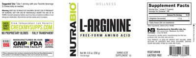 NutraBio L-Arginine source label used in the packaging illustration