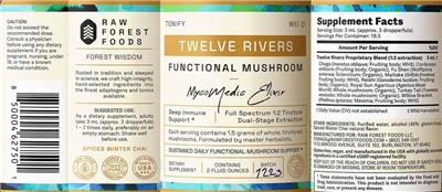 Raw Forest Foods Twelve Rivers Mycomedic Tincture source label used in the packaging illustration