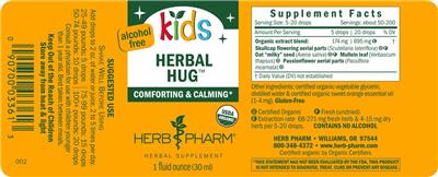 Herb Pharm Kids Herbal Hug Alcohol Free source label used in the packaging illustration