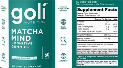 Goli Nutrition Matcha Mind source label used in the packaging illustration