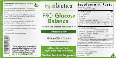 Hyperbiotics PRO-Glucose Balance source label used in the packaging illustration