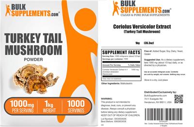 BulkSupplements.com Turkey Tail Mushroom Powder 1000 mg product packaging