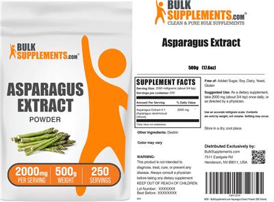 BulkSupplements.com Asparagus Extract Powder 2000 mg source label used in the packaging illustration
