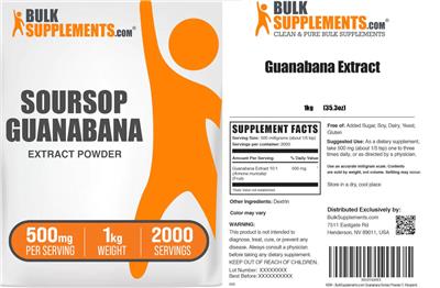 BulkSupplements.com Soursop Guanabana Extract Powder 500 mg product packaging