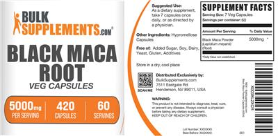 BulkSupplements.com Black Maca Root Veg Capsules 5000 mg product packaging