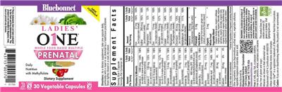 Bluebonnet Ladies' One Prenatal source label used in the packaging illustration