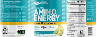 ON Optimum Nutrition Essential AMIN.O. Energy Focus + Hydration Tiki Twist source label used in the packaging illustration