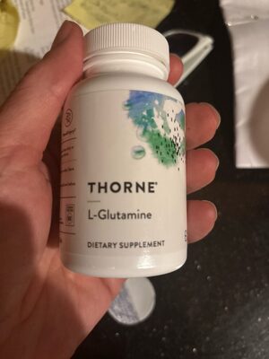 Thorne L-Glutamine source label used in the packaging illustration