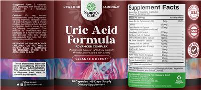 Nature's Craft Uric Acid Formula source label used in the packaging illustration