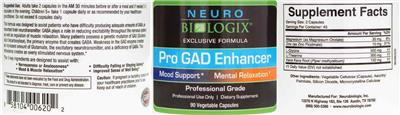 Neurobiologix Pro GAD Enhancer source label used in the packaging illustration
