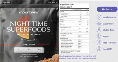 moonbrew Night Time Superfoods Hot Cocoa source label used in the packaging illustration