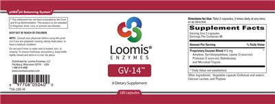 Loomis Enzymes GV-14 source label used in the packaging illustration