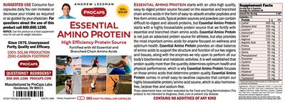 ProCaps Essential Amino Protein source label used in the packaging illustration