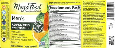 MegaFood Men's Advanced Multivitamin source label used in the packaging illustration
